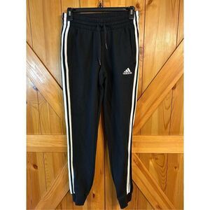 Adidas Fleece 3-Stripes Size XS Black Tapered Cuff Pants (0349)